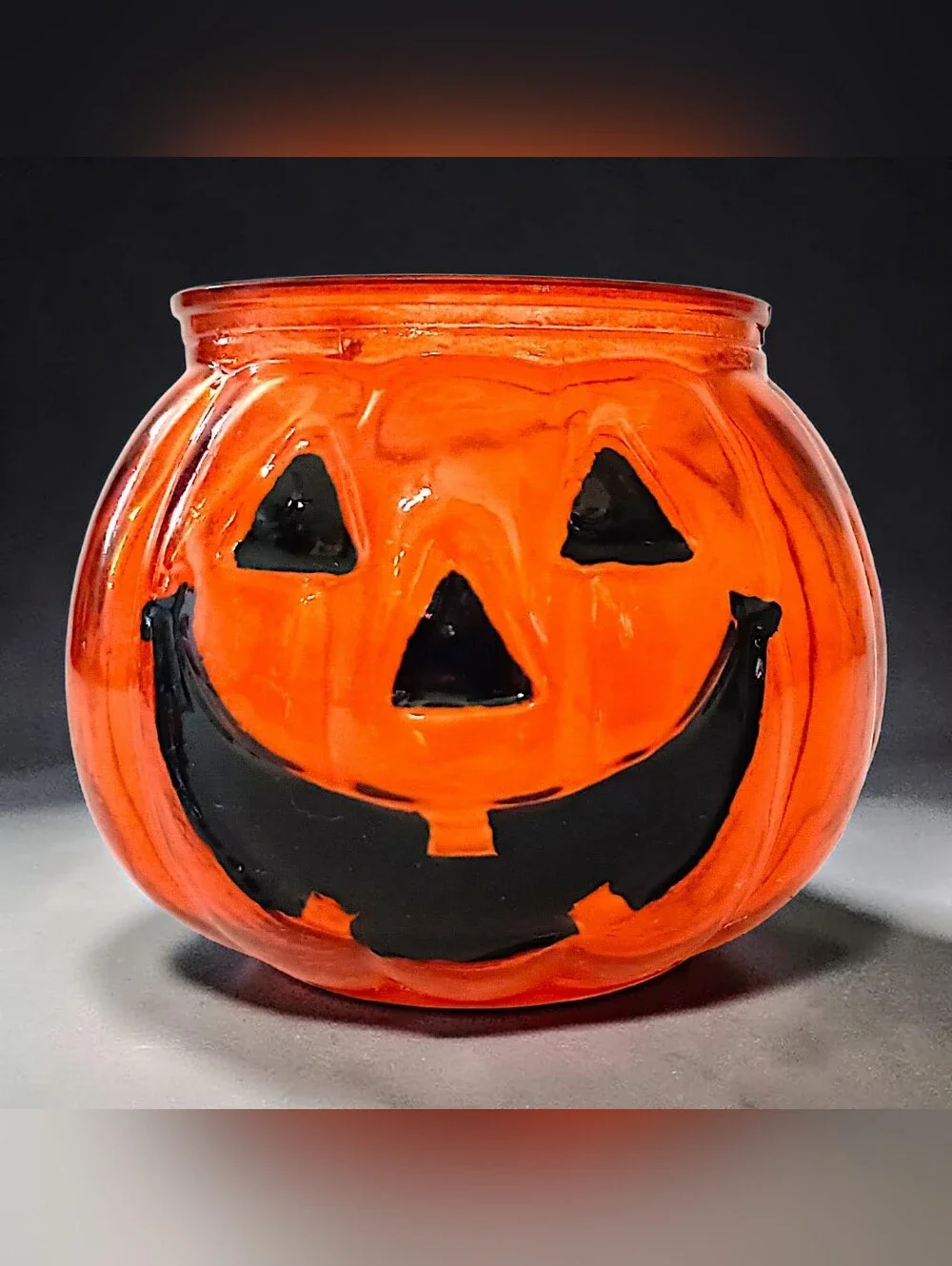 Mini Orange Glass Pumpkin Candle Holder Jack O Lantern Tealight Votive Halloween
